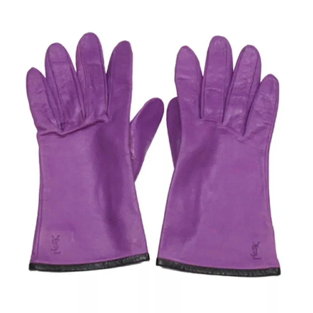 SAINT LAURENT gloves YSL logo leather Authentic Used
